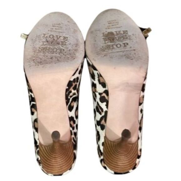 Beverly Feldman Leopard Print Peep-Toe Pumps Zipper Bow Detail High Heel 9.5 - Picture 4 of 5